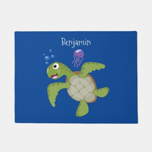 Paillasson Caricature joyeuse de tortue de mer verte mignonne (Devant)
