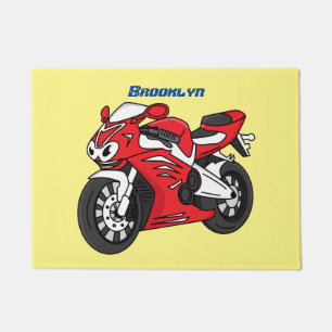 Paillasson Caricature moto de sport rouge mou