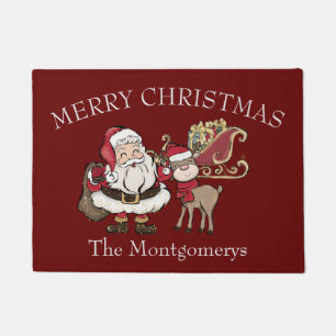 Paillasson Caricature Père Noël et Rudolph le renne sur la Bo