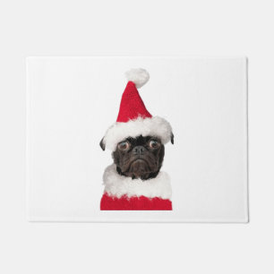 Paillasson Carlin noir mignon à Noël Santa Hat