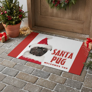 Paillasson Carlin noir mignon à Santa Hat Noël