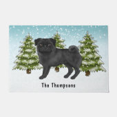 Paillasson Carlin noir mignon caricature Chien Snowy Winter F (Devant)