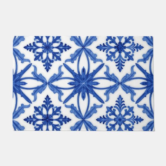 Paillasson Carreau d'azulejo bleu blanc à motif floral (Devant)