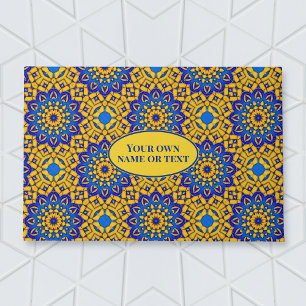 Paillasson Carreaux marocains en bleu et jaune avec zone de t