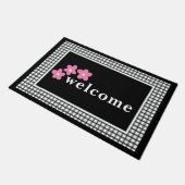 Paillasson Carreaux Vichy Noir Blanc Fleurs (Incliné)