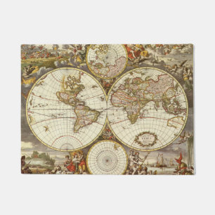 Paillasson Carte ancienne du monde par Frederick de Wit, vers