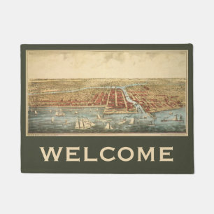 Paillasson Carte antique de Chicago, rue LaSalle et rivière