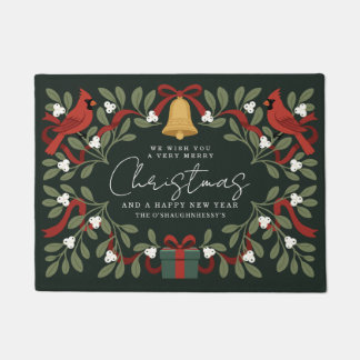 Paillasson Carte de Noël Rustique aux Cardinals et Gui