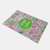 Paillasson Carte Texas Pink & Green Preppy Motif Monogramme (Incliné)