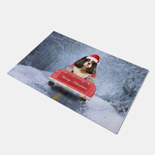 Paillasson Cavalier King Charles Spaniel Chien neige noël (Incliné)