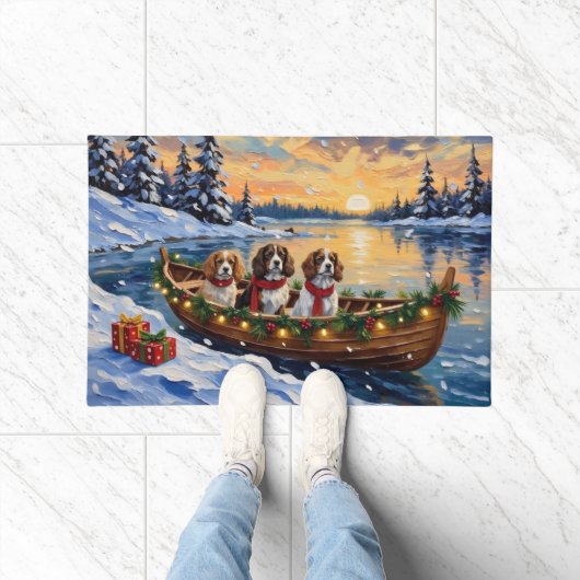Paillasson Cavalier King Charles Spaniel Christmas Boat (Intérieur)