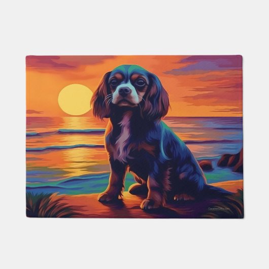 Paillasson Cavalier King Charles Spaniel Coucher / Lever de s (Devant)