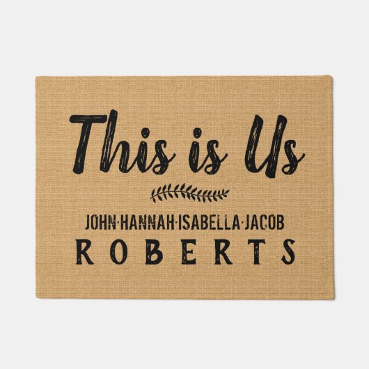 Paillasson Ceci est Us Burlap Farmhouse Feedsack Custom Names (Devant)