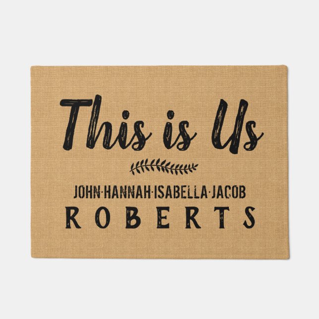 Paillasson Ceci est Us Burlap Farmhouse Feedsack Custom Names (Devant)