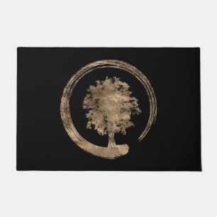 Paillasson Cercle de zen d'Enso et arbre - or sur le noir