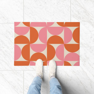 Paillasson Cercles demi-lune rose et orange milieu du siècle