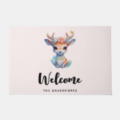 Paillasson Cerf de Bébé mignon avec Antlers et Fleurs (Devant)