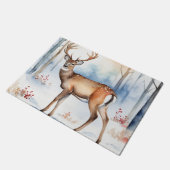Paillasson Cerf en forêt neigeuse Arbres de Noël Aquarelle (Incliné)