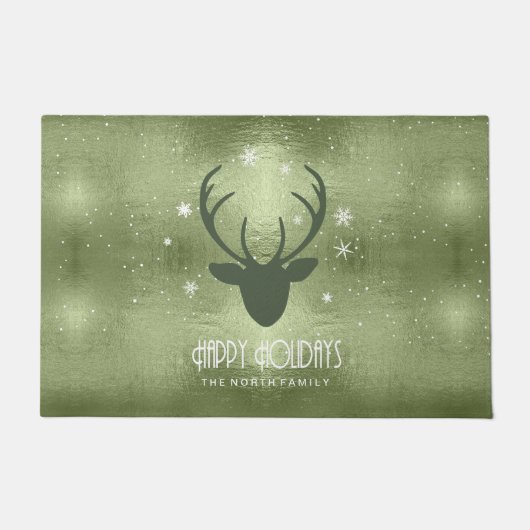 Paillasson Cerfs Antlers Silhouette & Snowflakes Green ID861 (Devant)