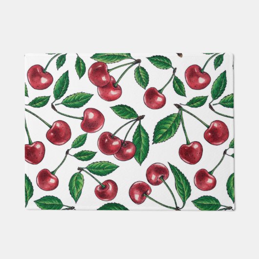 Paillasson Cerises rouges sur blanc (Devant)