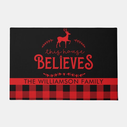 Paillasson Cette Chambre Croit Que Reindeer Plaid Nom De Fami (Devant)