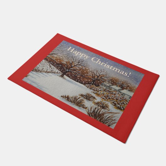 Paillasson chalets hiver paysage neige scène noël (Incliné)