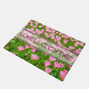 Paillasson Champ de fleurs de tulipes roses