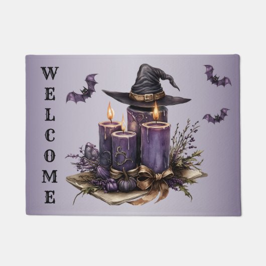 Paillasson Chandelles violettes d'Halloween chauves-souris Éf (Devant)