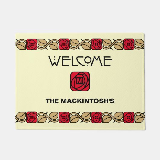 Paillasson Charles Mackintosh Arts & Artisanat Style Rose Fri (Devant)