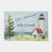 Paillasson Charming Watercolor Lighthouse Scene Nom de bienve (Devant)