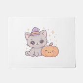 Paillasson Chat avec sorcière Casquette et Citrouille sourian (Devant)