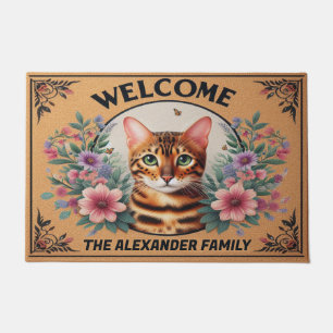 Paillasson Chat Bengale personnalisé Chat Floral Welcome Kitt