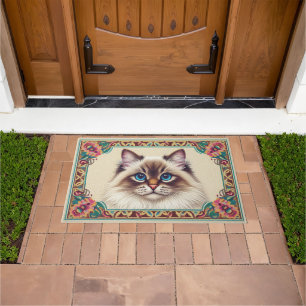 Paillasson Chat Birman Décoratif Bordure encadrée colorée