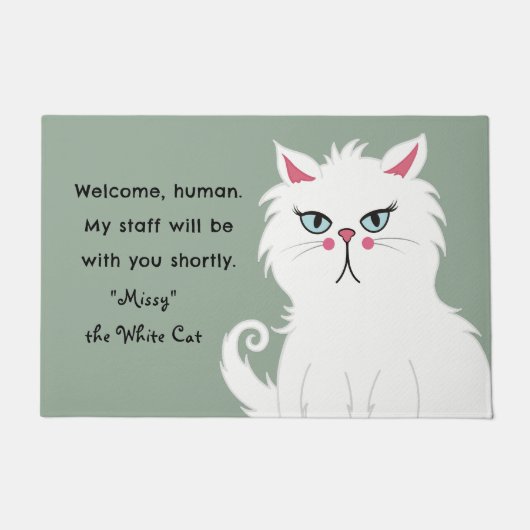 Paillasson Chat blanc Sarcastique drôle Personnalisé Sage Ver (Devant)