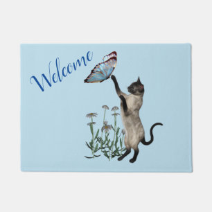 Paillasson Chat de Siamese avec Bleu Papillon Animal  