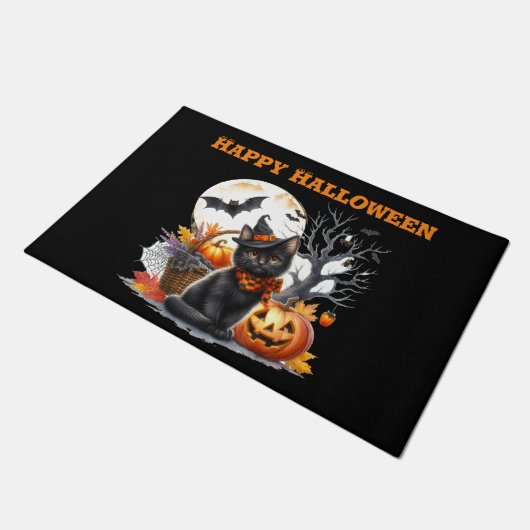 Paillasson Chat éffrayant et Citrouille Halloween Porte Mat (Incliné)