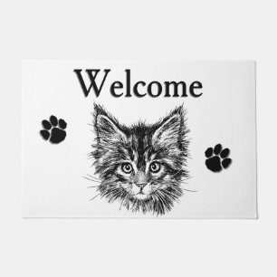 Paillasson Chat et Empreintes de pattes Bienvenue