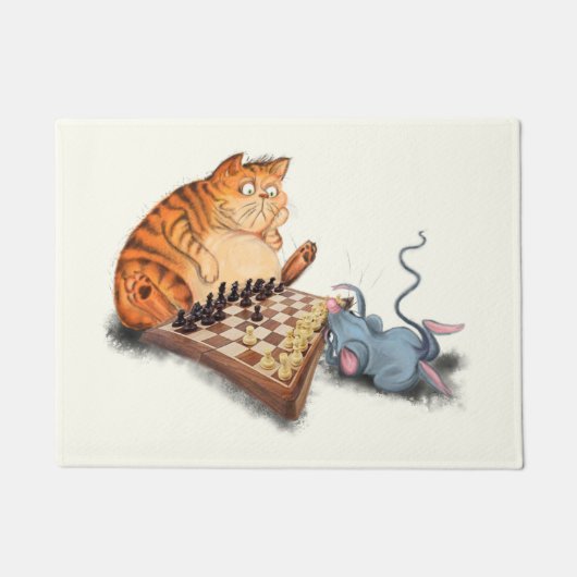 Paillasson Chat et souris Jouer aux échecs Dessin amusant  (Devant)