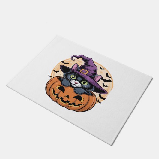 Paillasson Chat Halloween Citrouille Chat noir T-shirt surdim (Incliné)