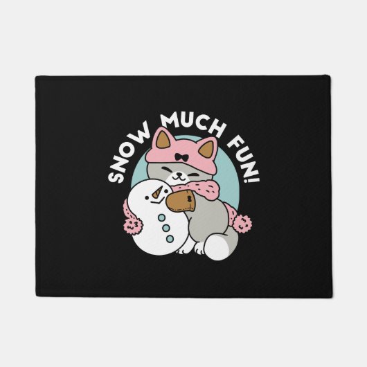 Paillasson Chat mignon en Engin à neige avec Art Snowman (Devant)