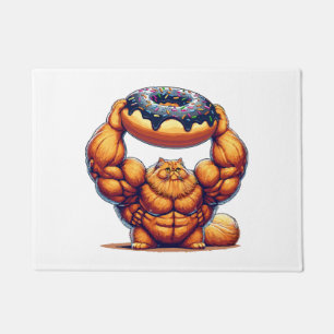 Paillasson Chat Musclé qui Soulève un Beignet