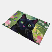 Paillasson Chat noir assis dans un champ de fleurs (Incliné)
