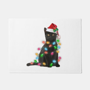 Paillasson Chat Noir Avec Chapeau De Père Noël Lumières De No