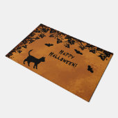 Paillasson Chat noir avec chauve-souris, Happy Halloween (Incliné)