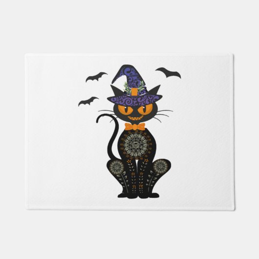 Paillasson Chat Noir Avec Chemise Halloween Jack-o'-lantern (Devant)