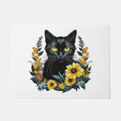 Paillasson chat noir avec fleurs (Devant)