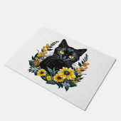 Paillasson chat noir avec fleurs (Incliné)