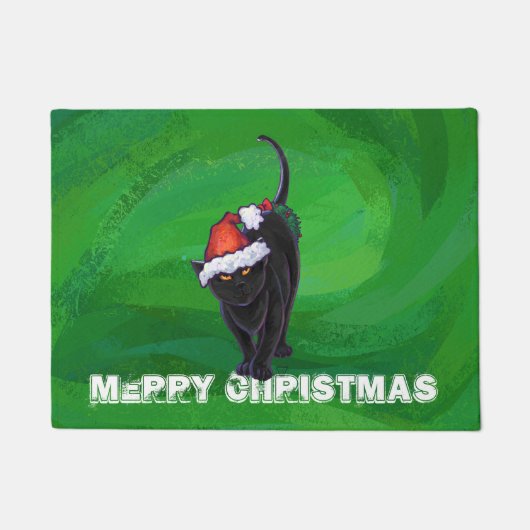 Paillasson Chat noir de Noël vert (Devant)