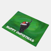 Paillasson Chat noir de Noël vert (Incliné)