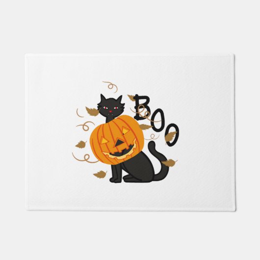 Paillasson Chat noir Halloween Boo (Devant)
